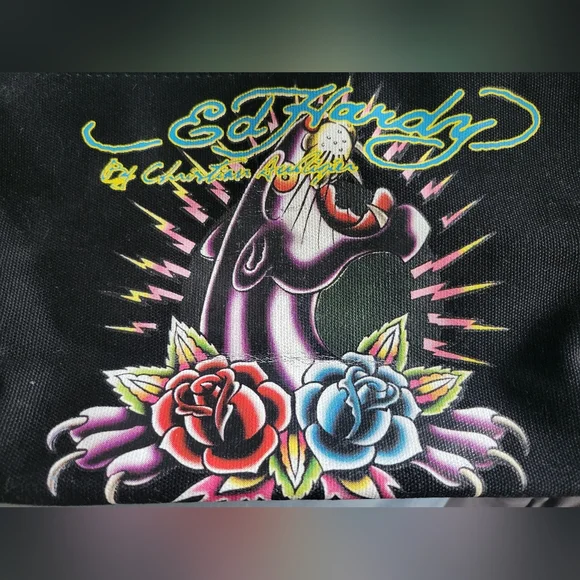 Ed Hardy | Y2K | Cute Black Panther/Bulldog Graphic Cosmetic Travel Bag - Picture 9 of 14